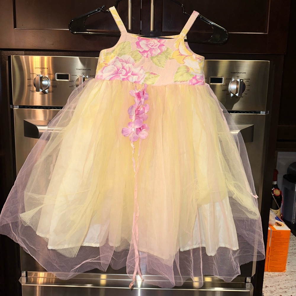 Girls size 3T Yellow and pink tulle dress - Picture 3 of 9